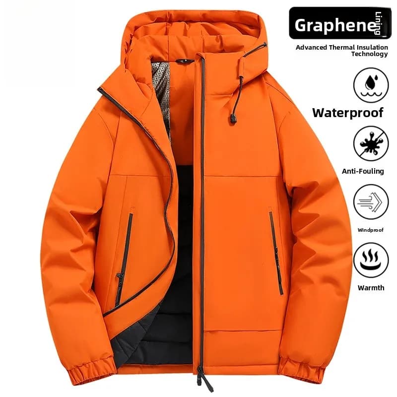 Thiened Cotton Jaet Men's Winter Warm Coat Couple's Bread Sle Cotton Padded Coat Trendy Stand Fit Long Sve Hoodie