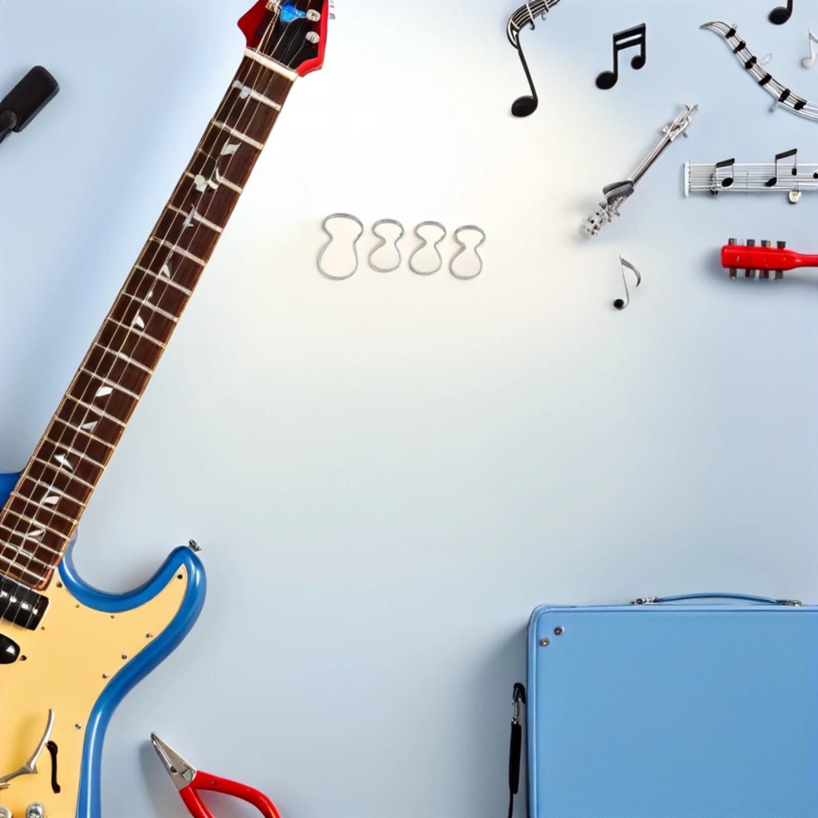 Set di 4 plettri per chitarra in metallo, regolabili per un adattamento comodo e sicuro, adatti per chitarra acustica, basso elettrico, banjo, ukulele