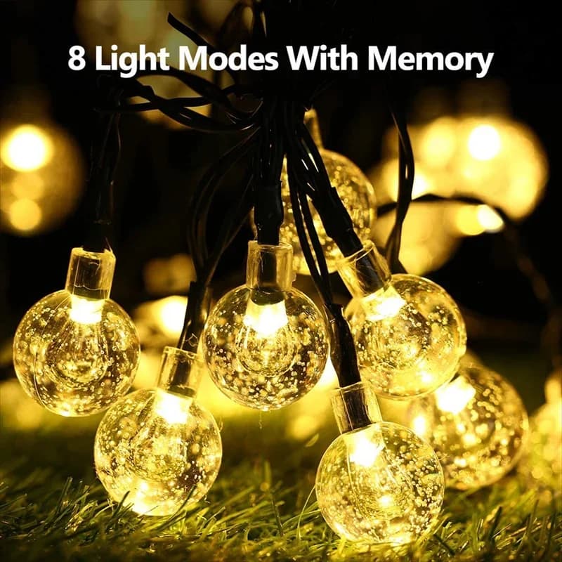 Luci Solari a LED per Esterni, 60 LED Impermeabili a Globo di Cristallo con 8 Modalità, Illuminazione da Giardino per Patio, Feste e Decorazioni per Alberi