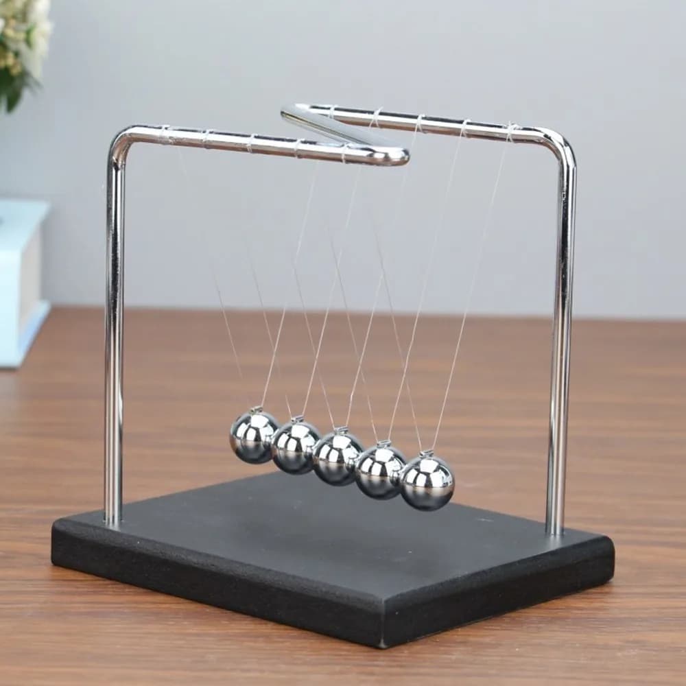 5.51x4.65x5.91in Balance Pendulum Ball Stainless Steel Wooden Base Steel Swing Balls N Shape Design Physics Home Decoration