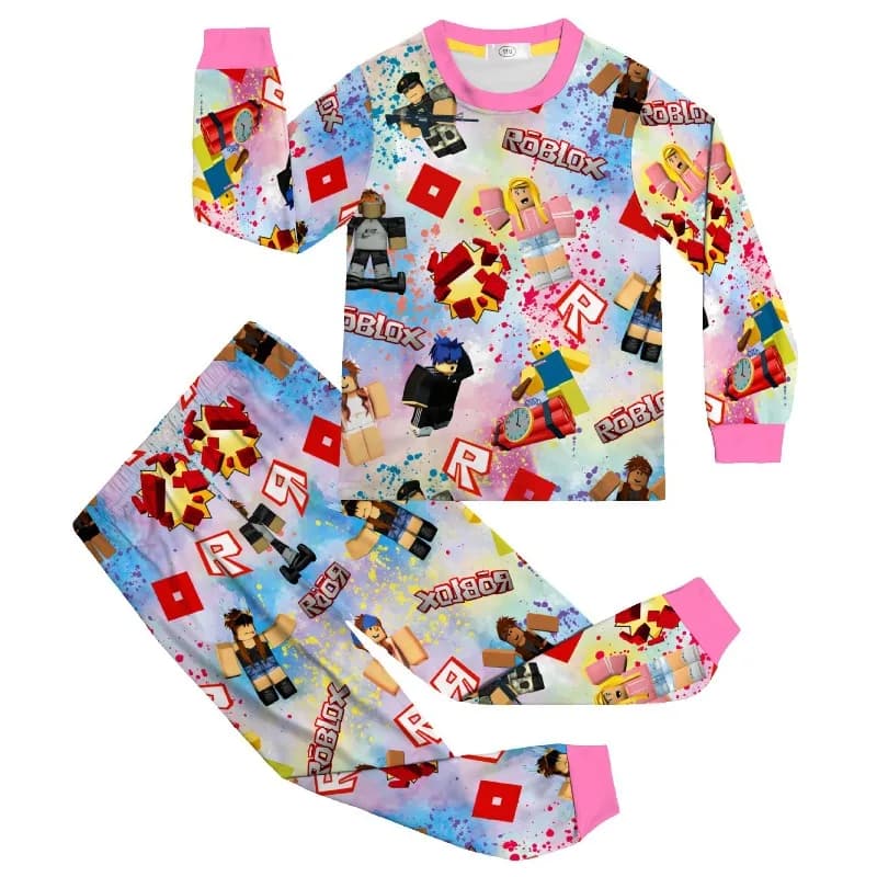 Set di abbigliamento per la casa Roblox in due pezzi, top a maniche lunghe + pantaloni lunghi, morbidi e casual, pigiami per tutti i giorni