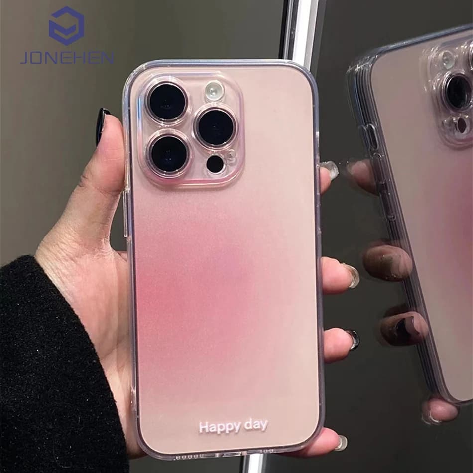 Luxury Transparent Pink Powder Silicone Case For iPhone Air 13 12 11 15 16 17 Pro Max 14 Plus 17p Gradient Clear Soft TPU Cover