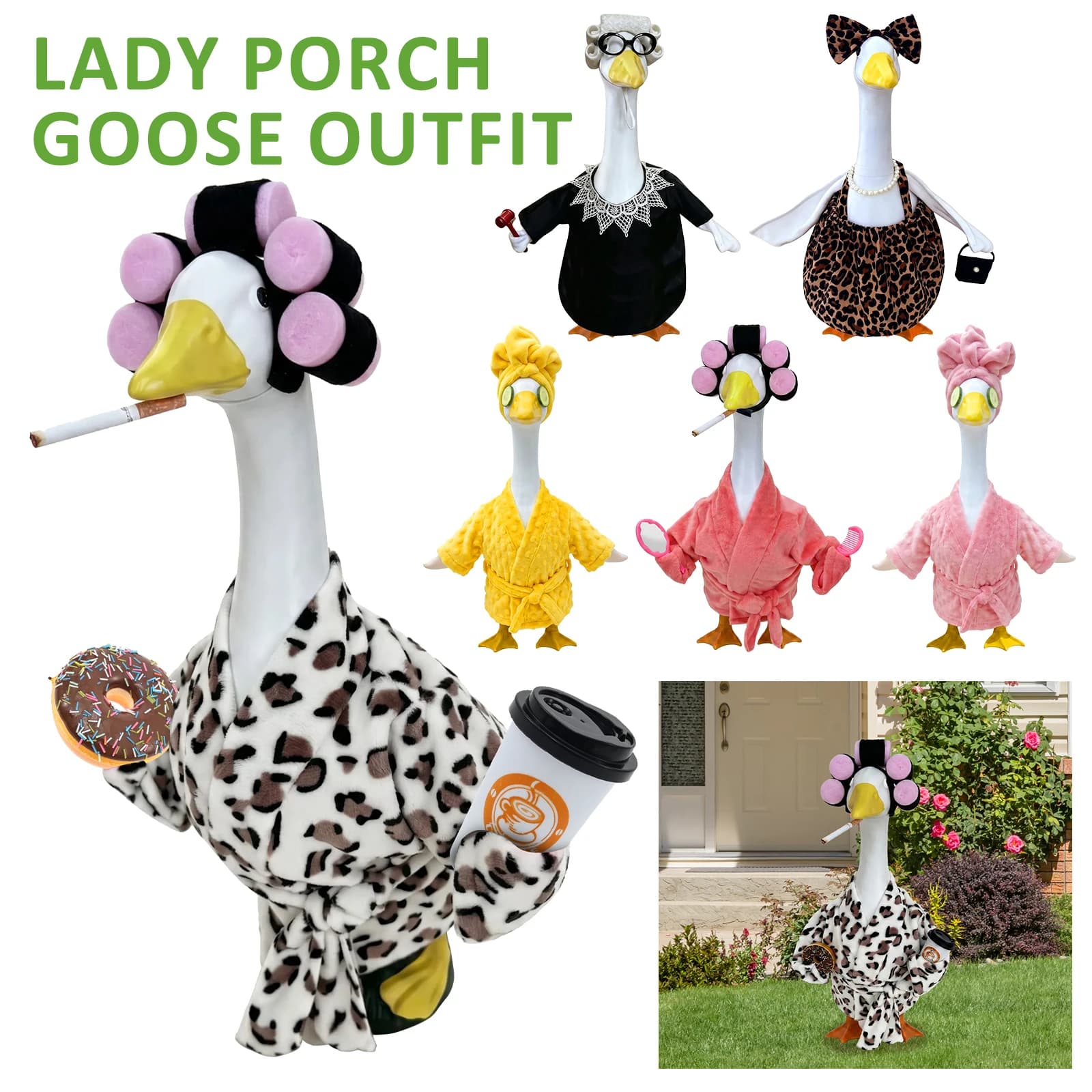Lady Porch Goose Outfit Decor 23 Inch Lawn Goose Bathrobe Costume Goose Dress for Home Yard Statue Holiday Summer Garden Decor