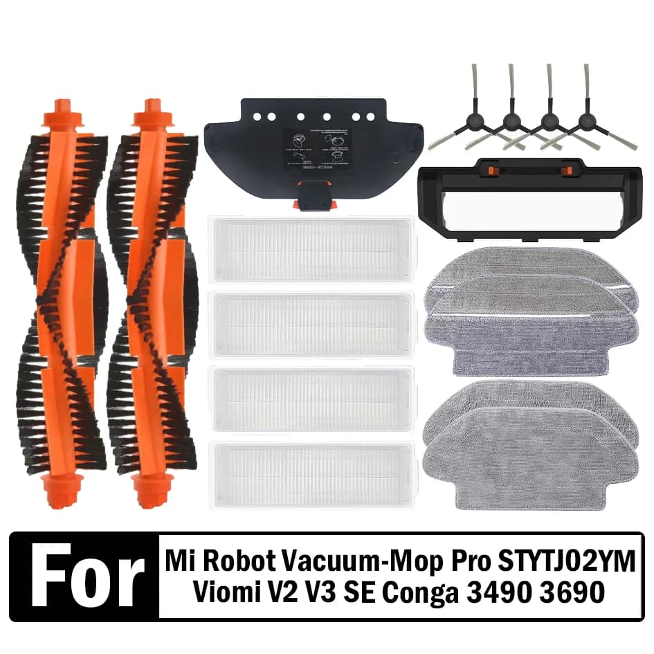 Accessori per Xiaomi Mi Robot Vacuum-Mop Pro STYTJ02YM Viomi V2 V3 SE Conga 3490 3690: Spazzola Principale, Spazzola Laterale, Filtro HEPA, Panno