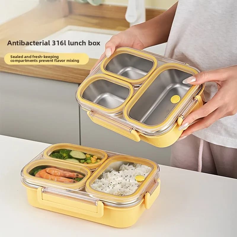 Contenitore per Alimenti in Acciaio Inox da 36L per Microonde con Scomparti per la Conservazione, Design Semplice, Forma Rettangolare