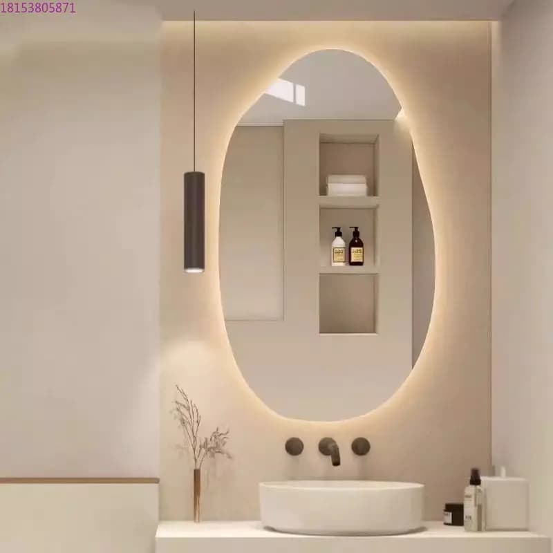 Specchio da bagno dalla forma speciale con specchio da bagno intelligente da bagno leggero appeso a parete irregolare