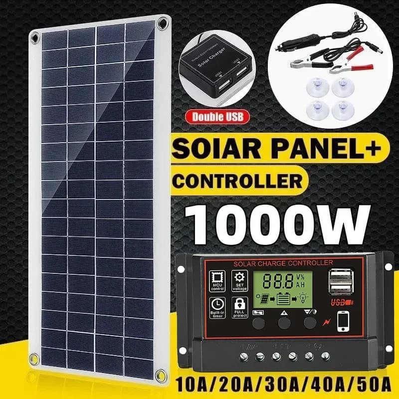 Pannello solare 1000W 12V Cella solare 10A-100A Controller Kit piastra solare per telefono RV Auto Caravan Home Camping Batteria esterna