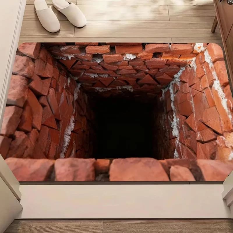 Tappeto d'ingresso con stampa 2D effetto buca di pietra rossa, illusione visiva, tappeto morbido antiscivolo per interni ed esterni, decorazione creativa