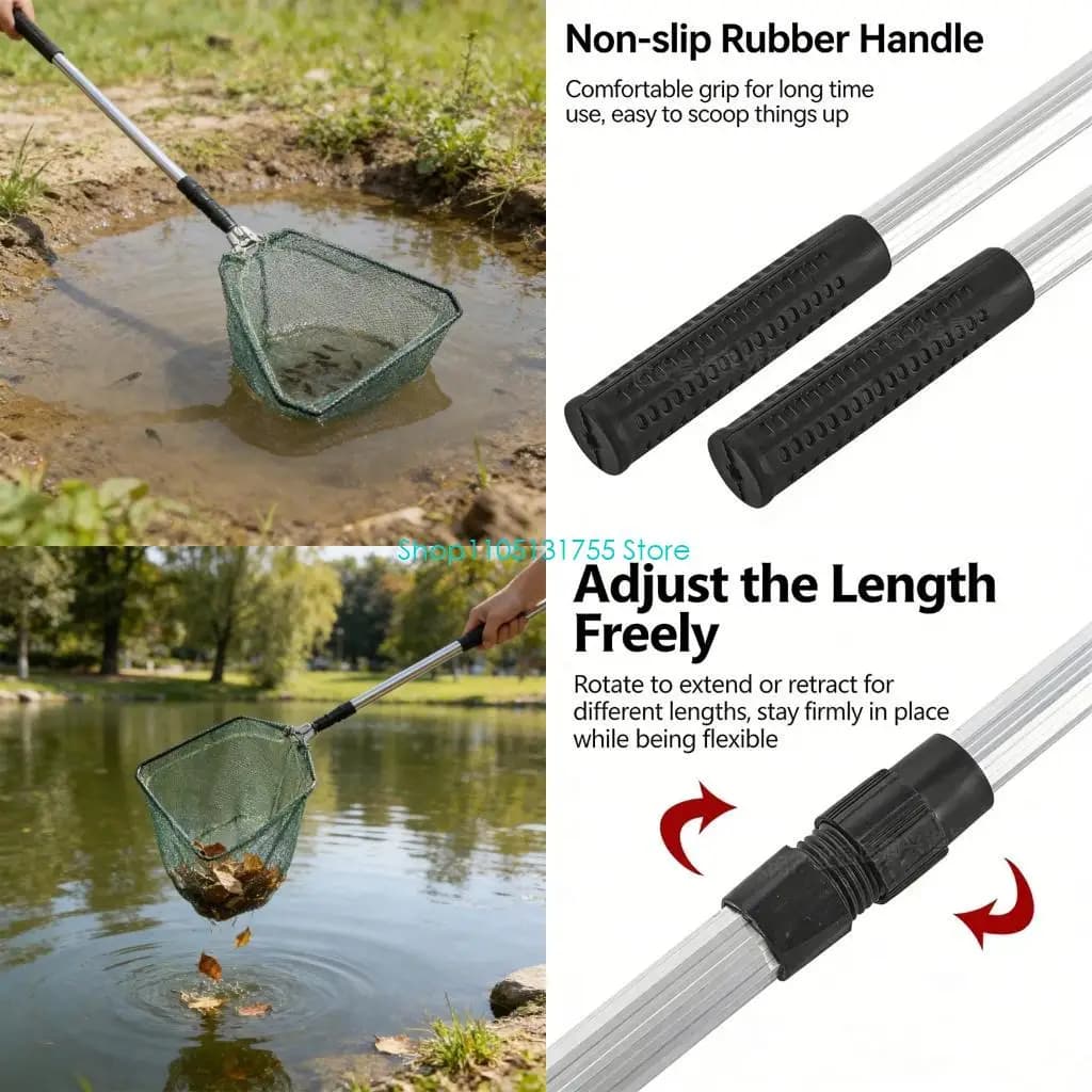 K0EF Rete da pesca pieghevole in alluminio leggero, retino da pesca, nylon resistente