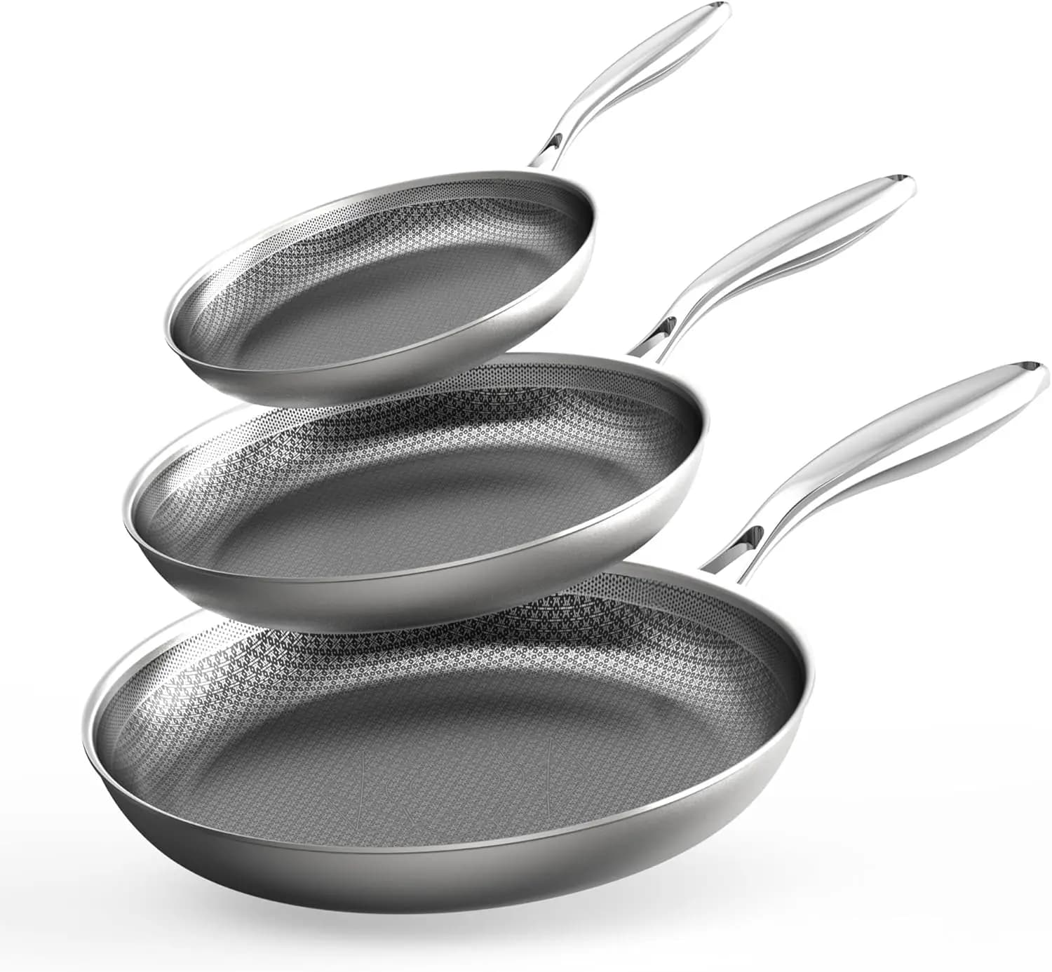 Stainless Steel Pans Set of 3 (8+10+12 Inch), Nonstick Induction Frying Pans, Chef's Pan, Skillets Dishwasher and Oven