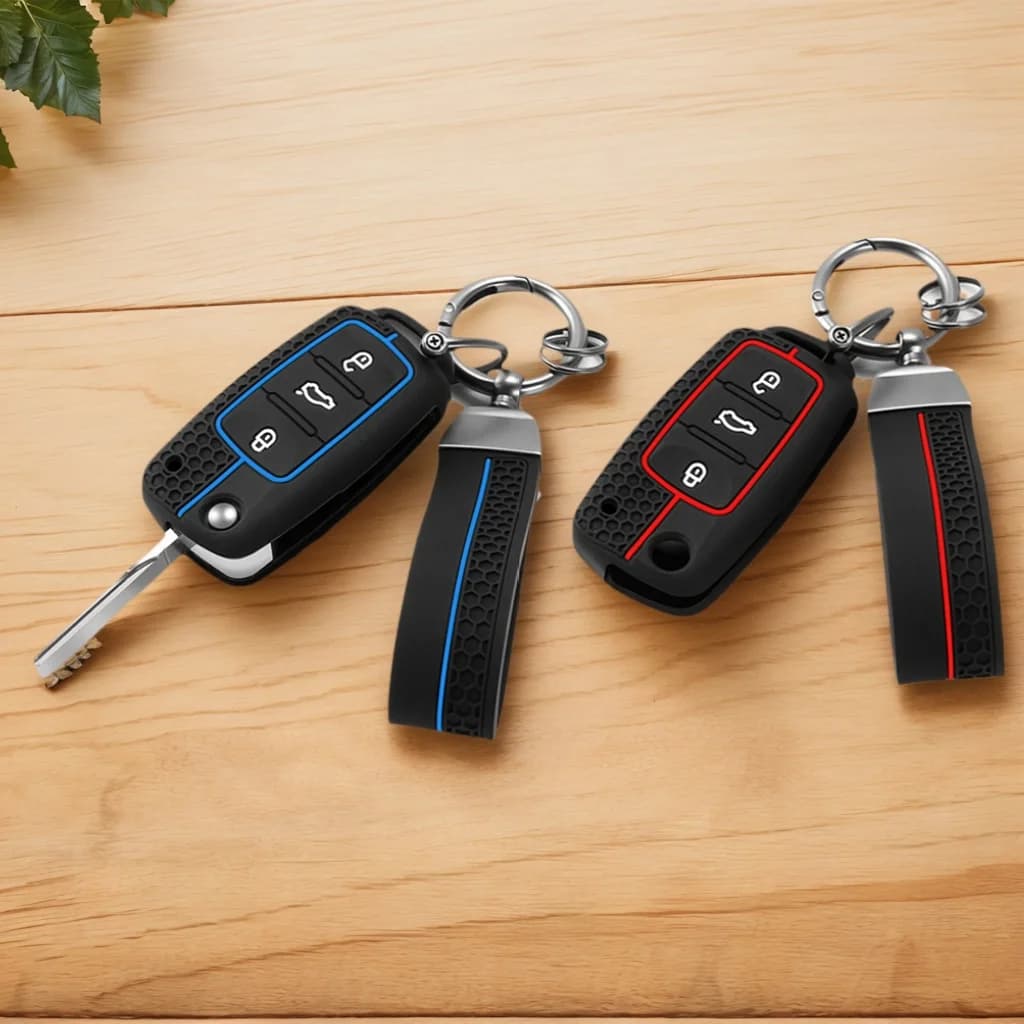 Silicone car key case for VW Volkswagen Passat B5 Polo T4 Golf 4 for Seat Leon 1 Altea Ateca for Skoda Octavia A5 Keyring