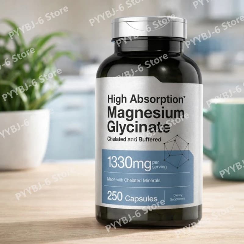 Glycinate Magnesium 1330mg (Magnesio Elementare) 250 Capsules, Minerals Chelati and Bufferizzato, Glutine-Free Food Supplement