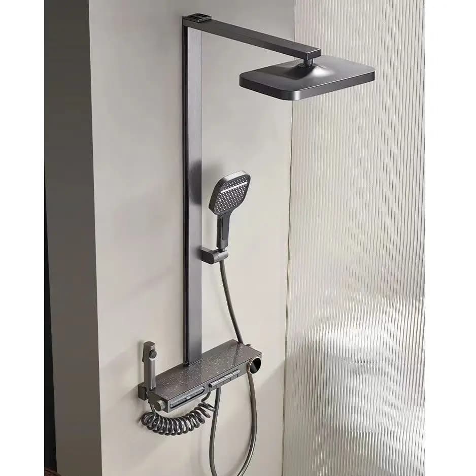 Rain Shower Set, LED Display, Temperature Control, Massage Spray, Gun Gray, 6-Function, High Pressure, Bathroom Fixture