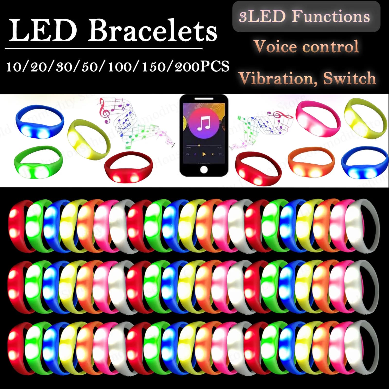 Braccialetti LED attivi con musica e suono Braccialetti luminosi Braccialetti luminosi che si illuminano al buio Festa per concerti di feste al neon