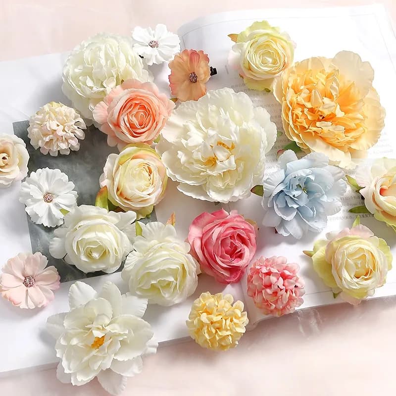 Fiori artificiali di rosa mista Teste di fiori finti di seta per la camera Decorazioni per la casa Decorazione di nozze Ghirlanda artigianale fai da te Accessori per regali