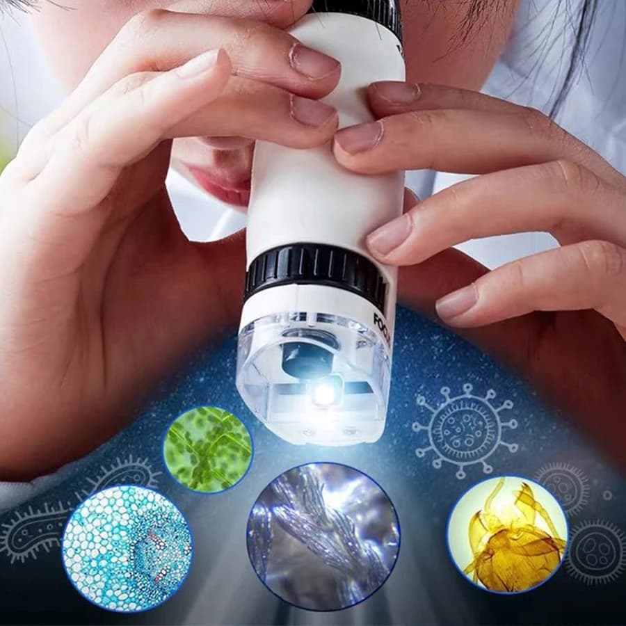 Microscopio Portatile per Bambini 60-120X, Lente d'Ingrandimento Ottica Educativa per Esplorazione e Apprendimento all'Aperto