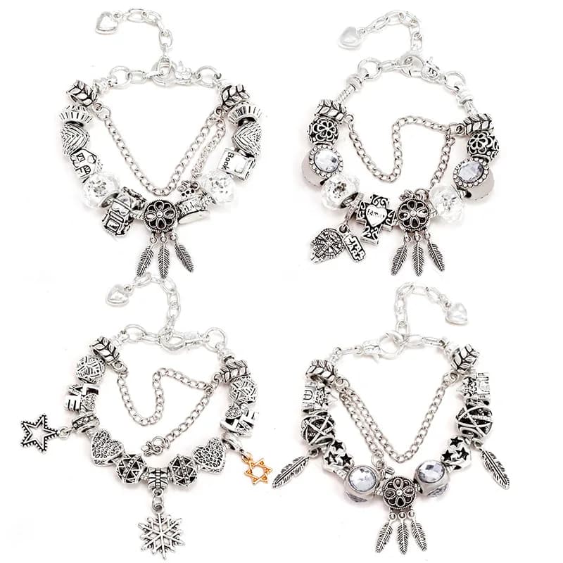 Retro silver plated tassel dream catcher snowflake pendant bracelet tourism commemorative Christmas birthday gift