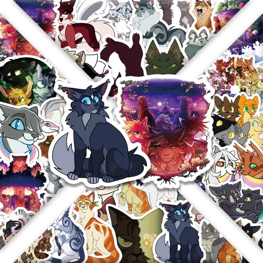 54Pcs Cat Stickers Cartoon Stickers DIY Decorative Helmets Desktop Tablets Skateboarding Insulated Cups Waterproof Stickers