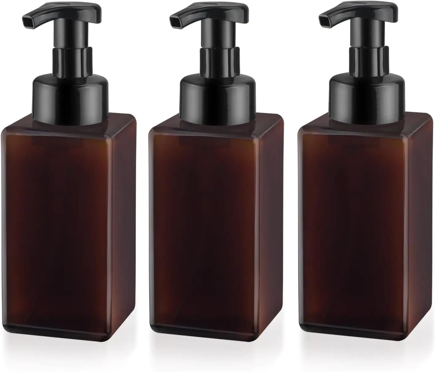 Confezione da 3 dispenser di sapone schiumogeno, bottiglie vuote in plastica con pompa ricaricabili per sapone mani, shampoo, detergente viso, 450 ml, marrone