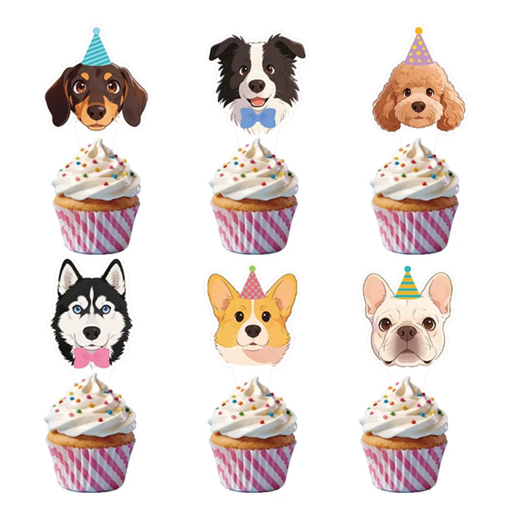 Cute Dog Birthday Cupcake Toppers Puppy Theme Cake Decorations for Kids Birthday Baby Shower Dogs Themed Party Supplies