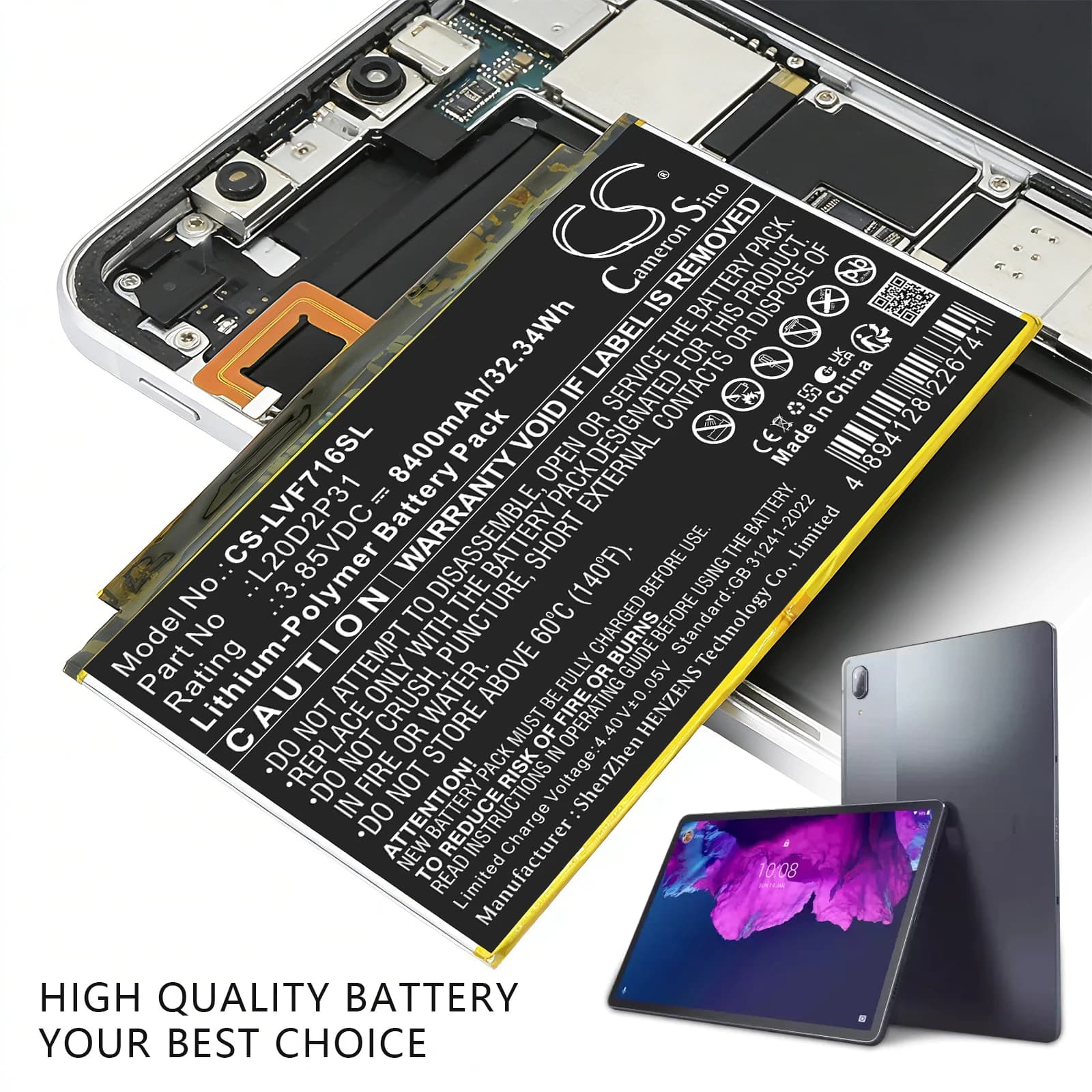 Batteria per Tablet Cameron Sino 3.85V 8400mAh L20B2P31 L20C2P31 L20D2P31 L20L2P31 L20M2P31 per Lenovo Pad Pro 2021 TB-J706F TB-J716F