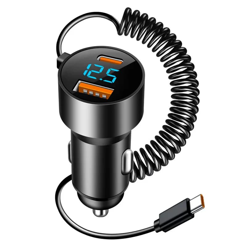 196W Portable USB Car Charger Fast Charging Adapter for Xiaomi Samsung Quick Charging Chargers with Digital Display 100W Cable