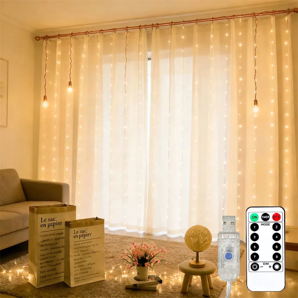Luci LED a tenda USB con telecomando, 8 modalità, per EID Mubarak, camera da letto, matrimonio, esterno, decorazioni per la casa musulmana Ramadan