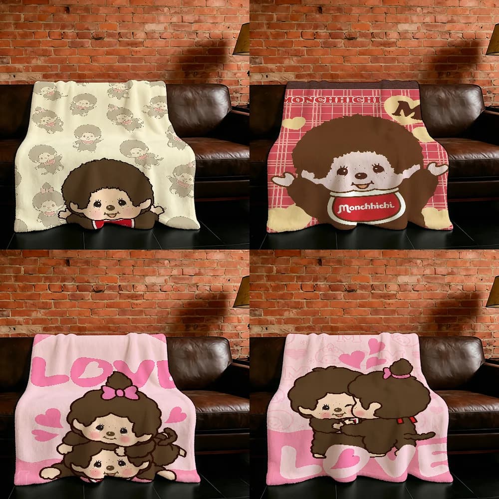 M-Monchhichi-ES Cute Cartoon Blanket Flannel Warm Soft Throw Blanket For Room Sofa Childish Birthday Gifts