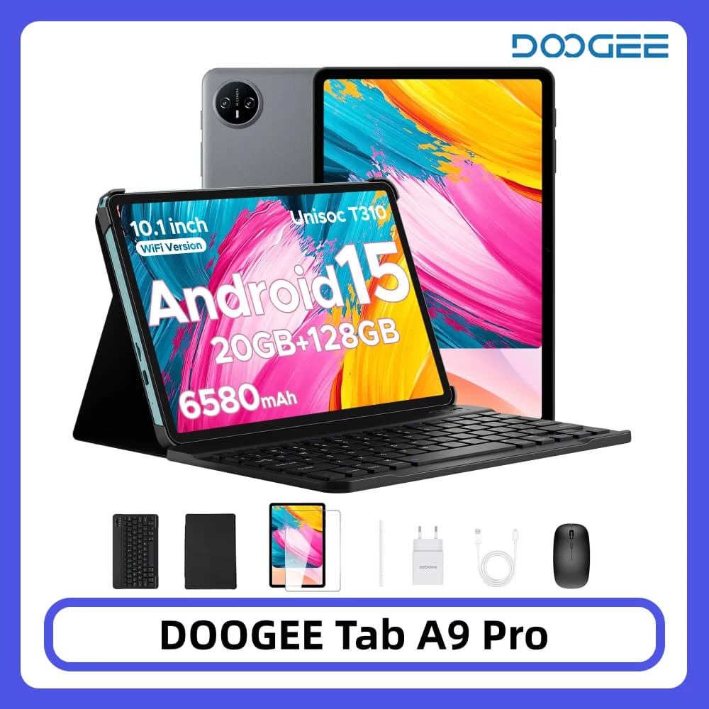 DOOGEE Tab A9 Pro Tablet 10.1" Display HD Android 15 20GB RAM 128GB ROM Batteria Grande da 6580mAh Doppi Altoparlanti 8MP+5MP Pad PC