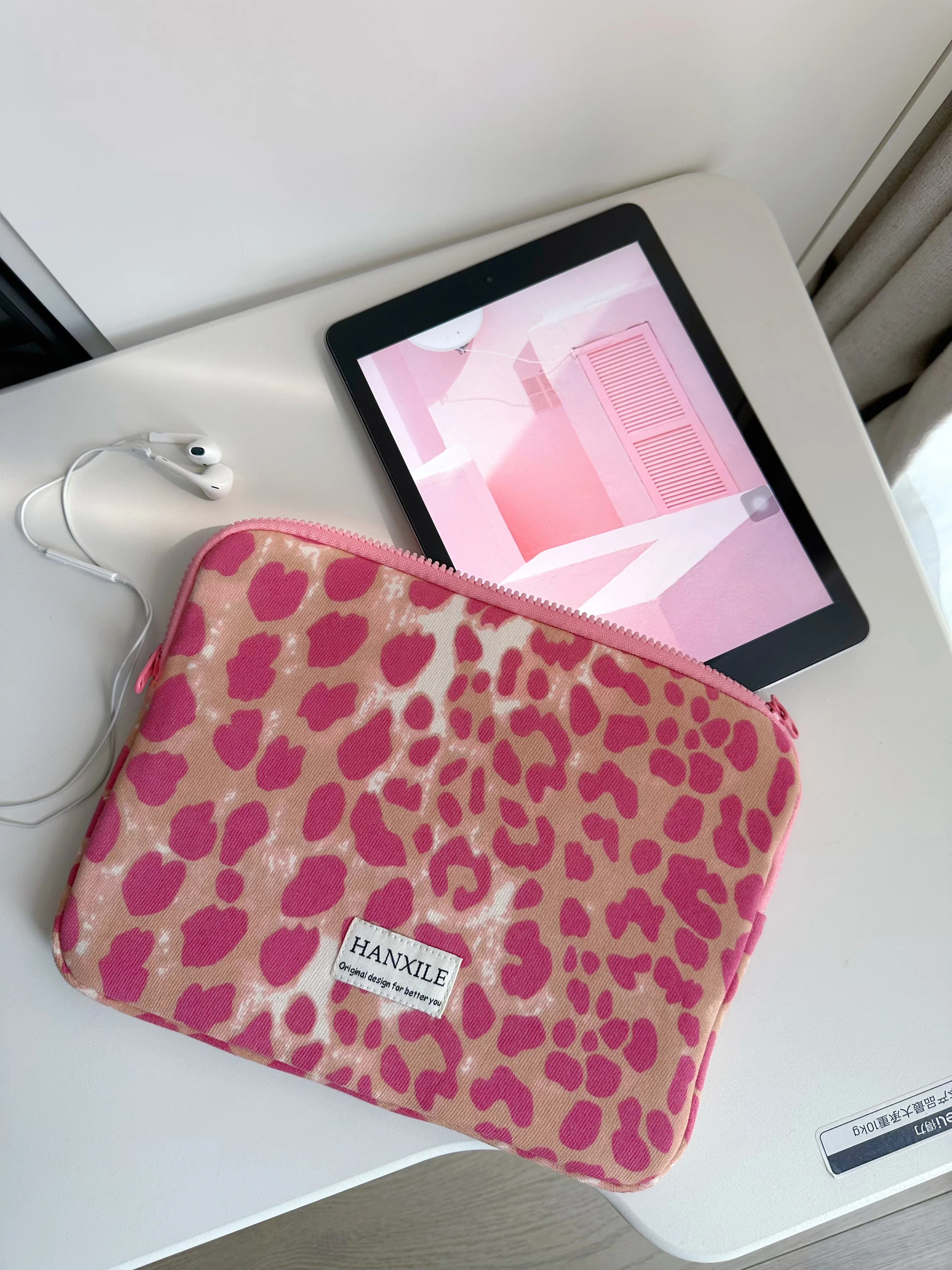 Borsa per laptop con stampa leopardata, borsa per tablet, custodia per laptop, borsa porta tablet, borsa portaoggetti portatile