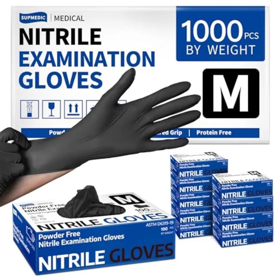 Soft Max ™ Guanti Monouso in Nitrile per Esami, 000 Pezzi, Senza Lattice, Senza Allergeni, Sicuri per Alimenti, per Cucina, Neri