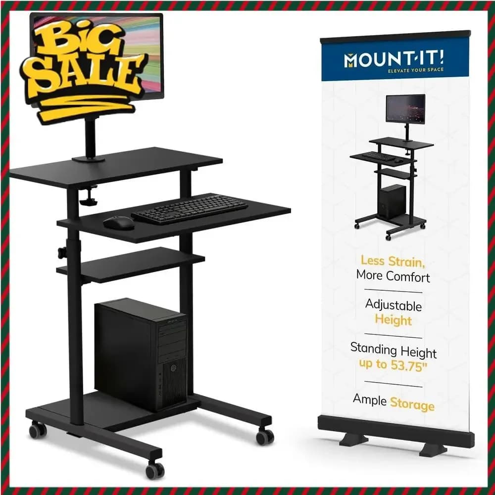 Carrello portatile per laptop con supporto per monitor da 32 pollici, supporto da scrivania regolabile in altezza per insegnanti, ufficio e aule. Tempo limitato.
