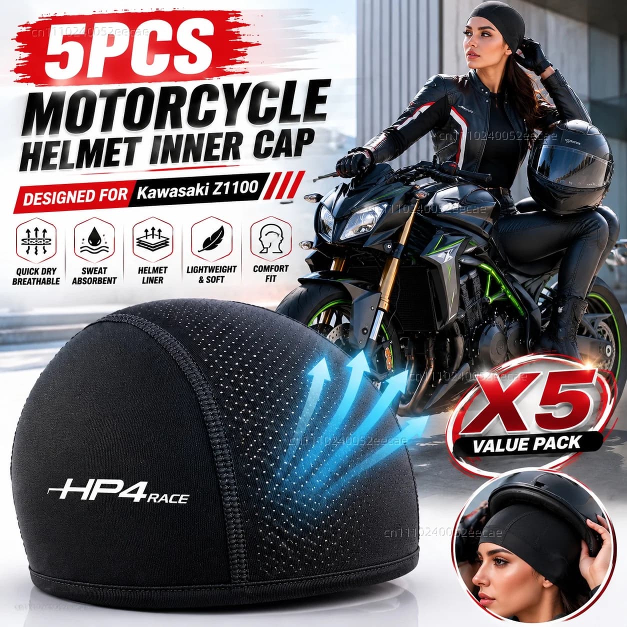 5pcs Motorcycle Helmet Inner Cap Hat Quick Dry Breathable Hat Racing Cap Moto Riding Thin Soft Beanie For BMW HP4 RACE 2017-2019