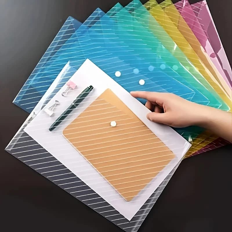 Cartelle di file in plastica A4 da 10 pezzi, organizer per documenti impermeabile, chiusura a bottone durevole, per riporre carta scolastica e per ufficio
