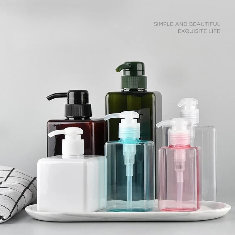 Dispenser di Sapone Quadrato da Bagno 100-650ml, Contenitore Ricaricabile per Shampoo e Gel Doccia, Dispenser Portatile da Viaggio, Flacone Vuoto con Pompa per Bagno