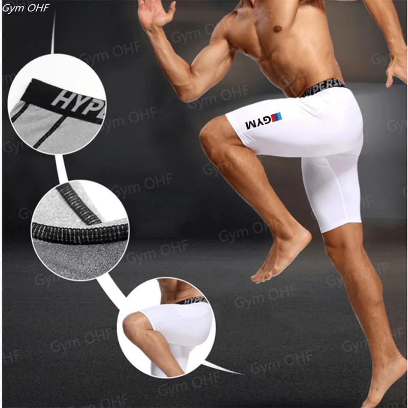 Pantaloncini Sportivi da Uomo a Compressione con Stampa Lettering, Boxer da Palestra in Poliestere per Allenamento, Corsa, Basket, Ciclismo, Jogging, Atletica
