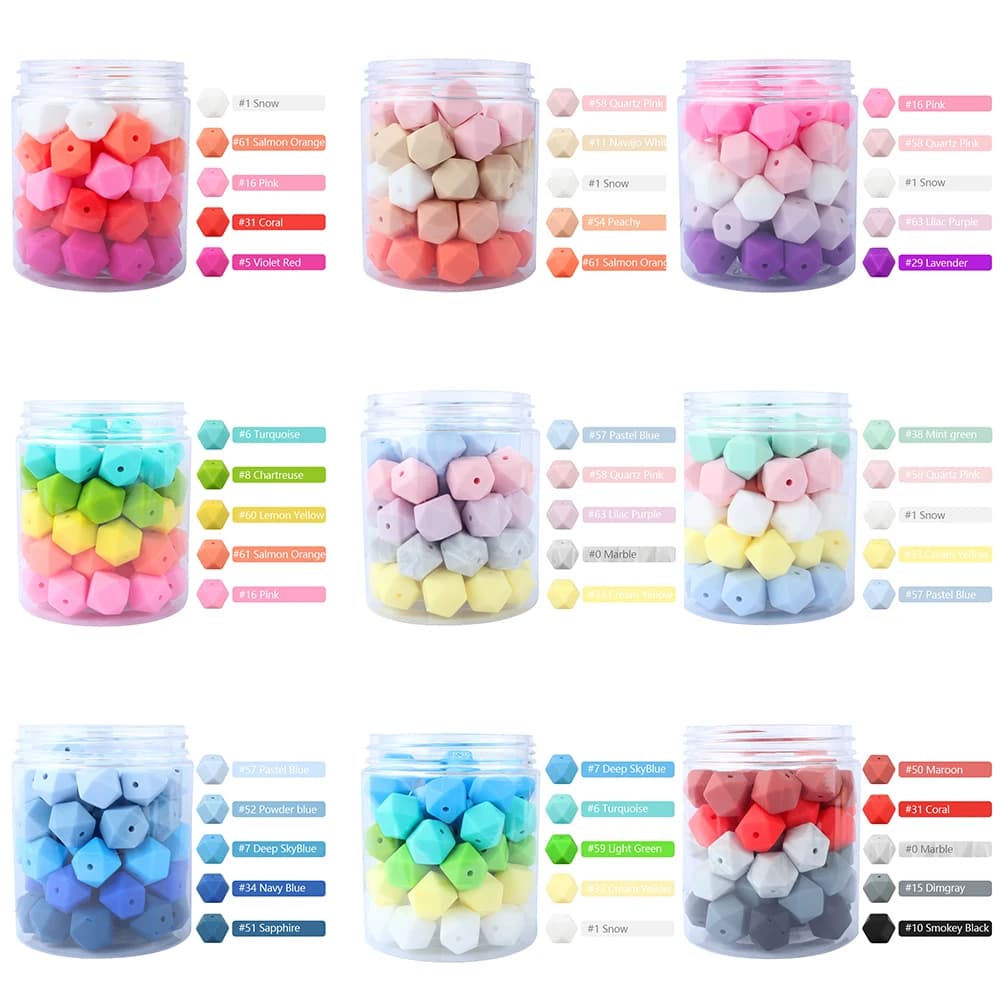 10 pz Perline Esagonali In Silicone 14mm Perline Focali Colorate Borsa FAI DA TE Ciondolo Con Perline Penne Portachiavi Accessori Per La Produzione di Gioielli