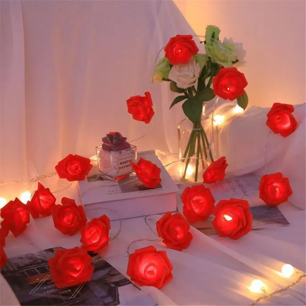 Luci a Stringa a Forma di Rosa per San Valentino, 3m 20 LED, Funzionamento a Batteria, Luci Romantiche Rosse e Rosa, Fiori Artificiali, Lampada LED