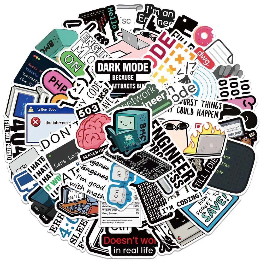 50Pcs Funny Programming Stickers Java Cloud Language Internet Decals DIY Skateboard Luggage Phone Waterproof Sticker Packs