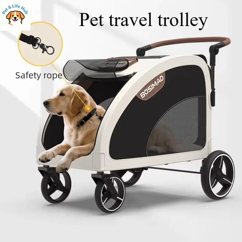BOSIMACarretto per animali di grandi e medie dimensioni - Versione per cani con maniglia esterna Passeggino per animali domestici Trasportino per gatti pieghevole