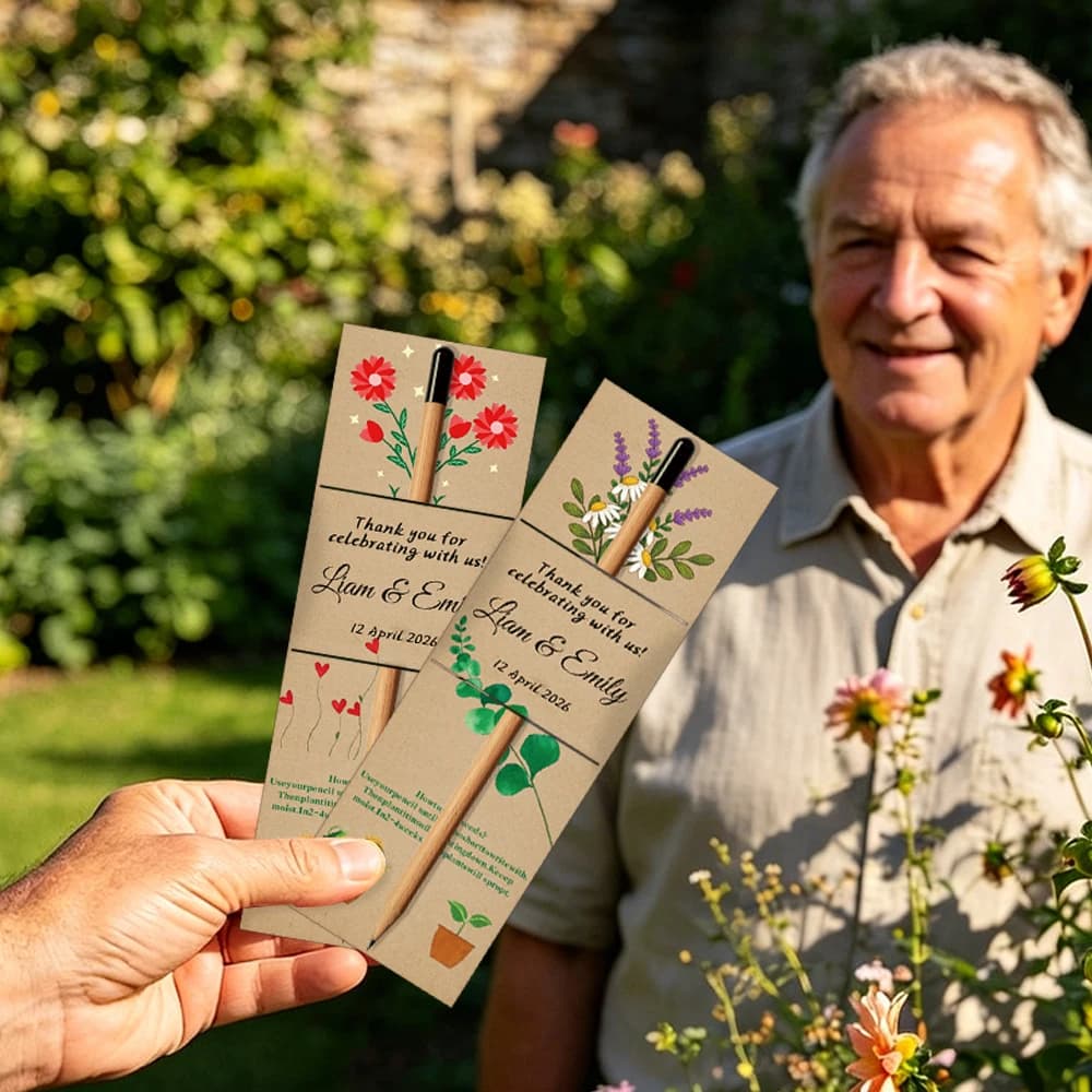 Biglietto personalizzato con nome/data a tema floreale, adatto per matrimoni, anniversari, compleanni (non include semi e penne, solo c