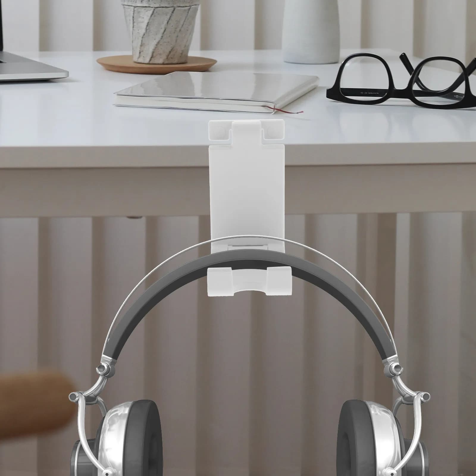Supporto per cuffie da 2 pezzi, in materiale ABS, organizer da scrivania per cuffie e gamepad, finitura lucida, accessorio da gaming.