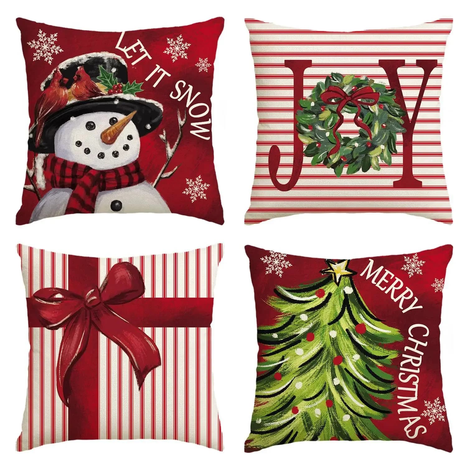 4pc Christmas Pillow Covers Santa Claus and Snowman Hello Winter Design Zipper Closure Cushion Cover Home Decor Pillowcase