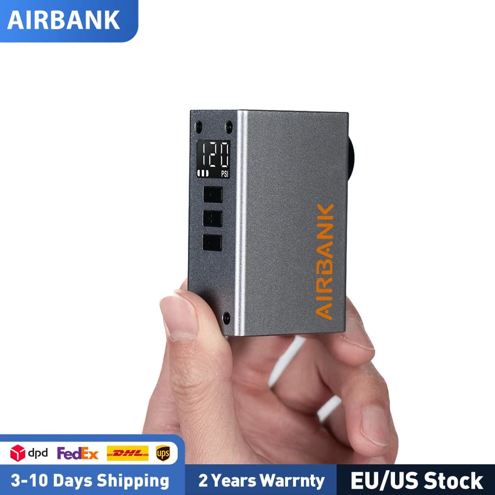 AIRBANK POCKET 2 PRO Mini Pompa Elettrica per Bicicletta, Batteria 420mAh, 120PSI, Gonfiatore Intelligente per Bici, Guscio in Lega di Alluminio con Display