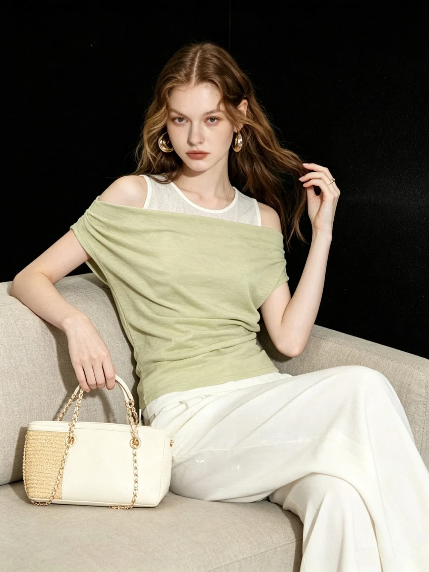 Huaappuw Casual Elegant Summer 2026 T-Shirt Shoulder Bared Neckline Trendy French Style Short Sleeve Women's Top