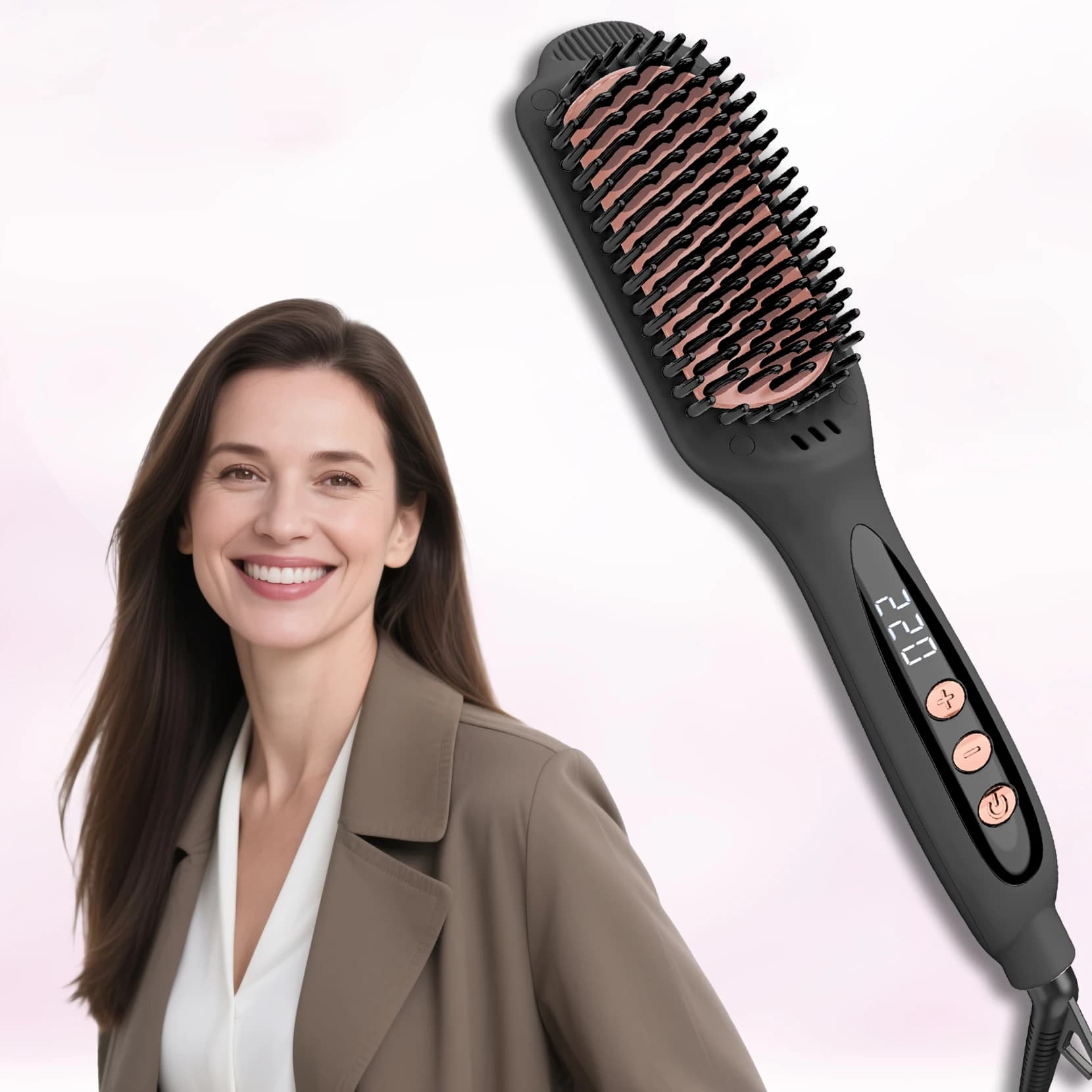 Spazzola Professionale per Lisciare i Capelli, Pettine in Ceramica a Ioni Negativi, Riscaldamento Rapido in 30s, 12 Temperature 120-230°C ° C, Strumento Anti-Crespo per lo Styling