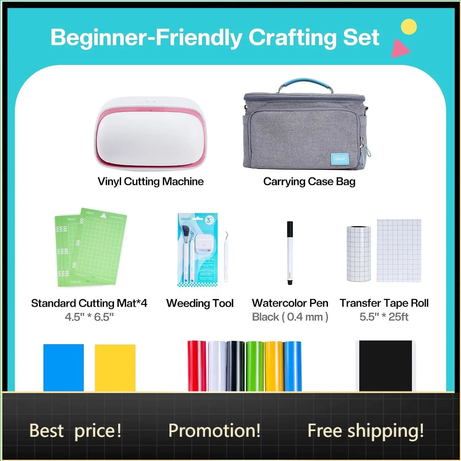 BestsellerVinyl Cutter Machine Creator Bundle with Carrying Case & Accessories, User-Friendly Sticker Maker Set, Portable Vinyl