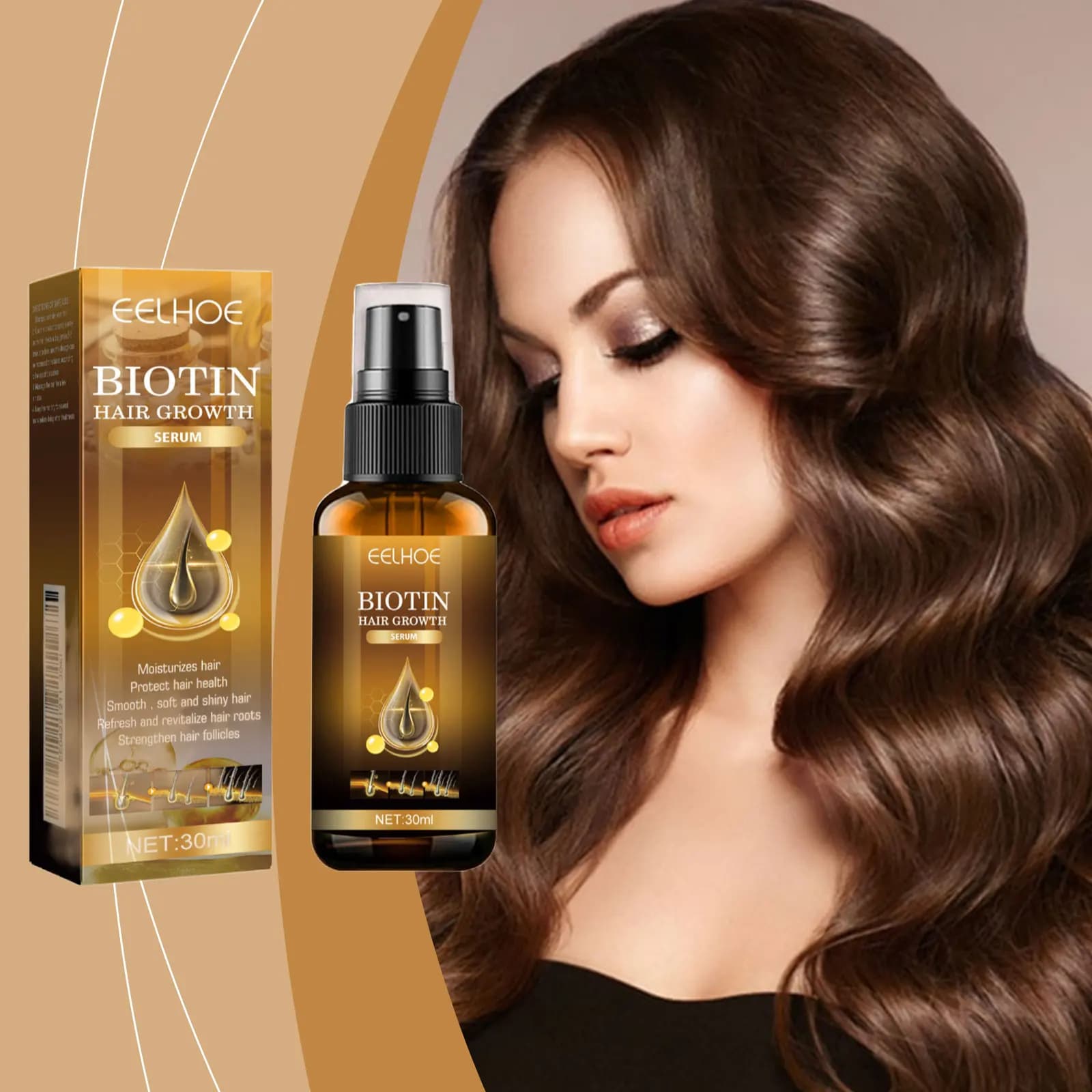 EELHOE Biotin hair serum for hair growth products Treatment against hair loss for curly and damaged hair Strengthening hair growth Spray