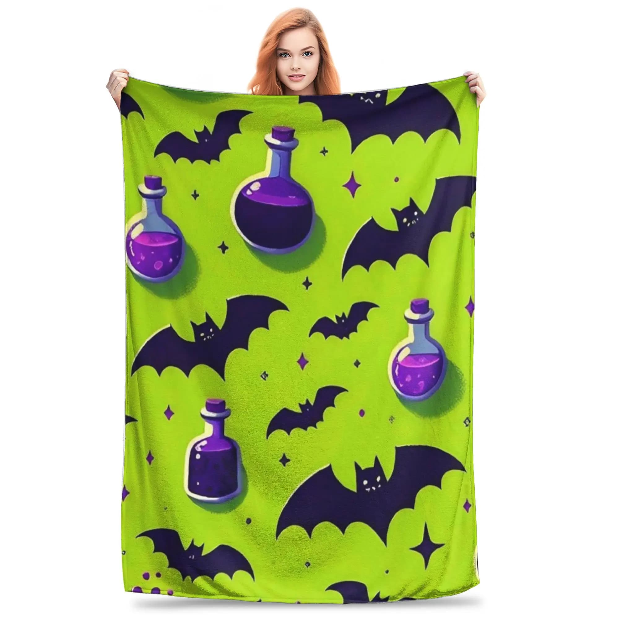 Flannel Throw Blanket Halloween Bat Stars Cartoon Warm Plush Blankets Soft Bedding for Bed Living room Home Travel Couch