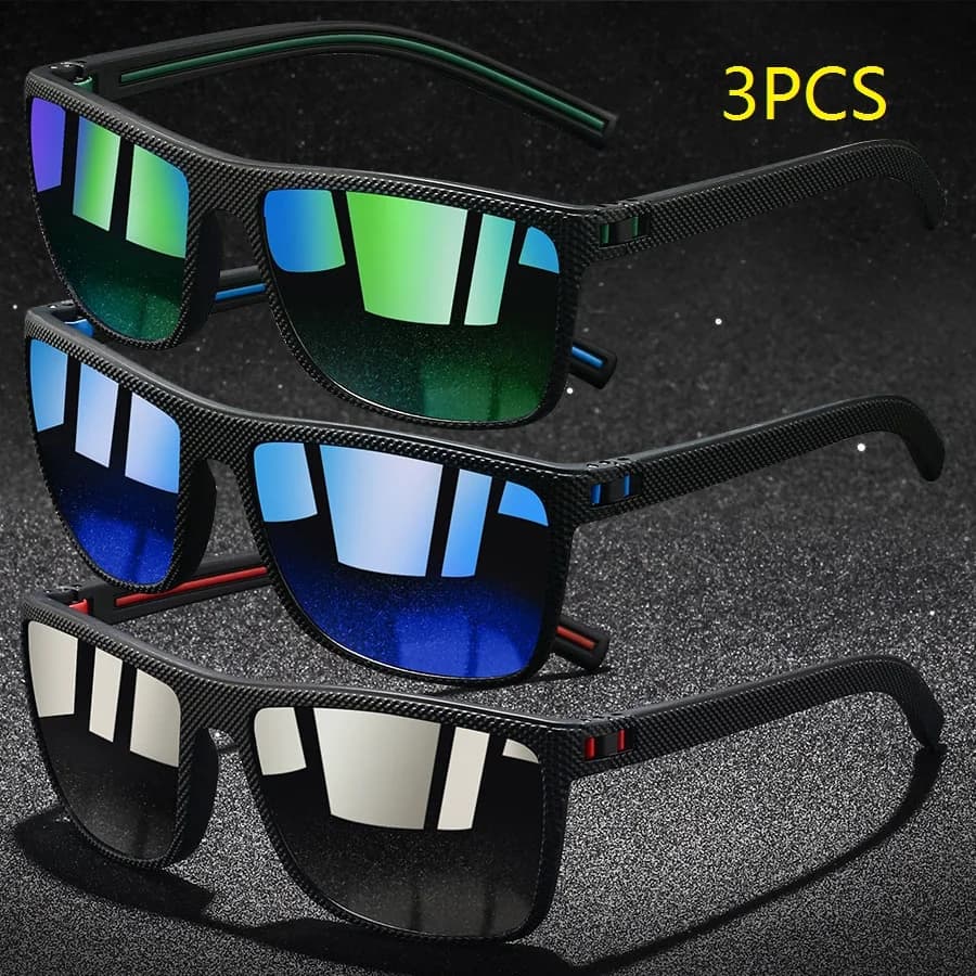 3PCS Fashion Classic Square Sunglasses Men Women Driving Fishing Colorful Trendy Lightweight Outdoor Goggles
